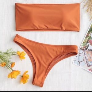 Burnt Orange Bandeau High-Cut Thong Bikini